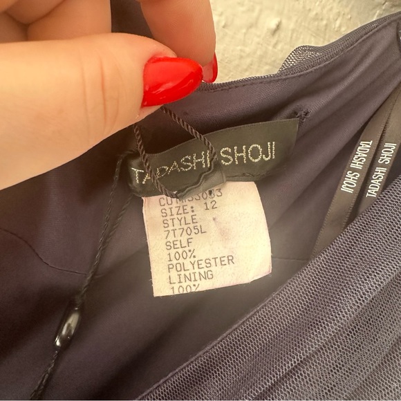 NEW Tadashi Shoji Paillette Embroidered Sequin Lace V Neck Prom Dress Gown Navy - Picture 8 of 12